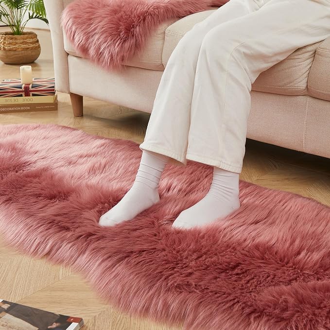AMTOVO Faux Sheepskin Rug, Blush Pink Ultra Soft Fluffy Shag Area Rug, 2 x 6 ft - Image 9