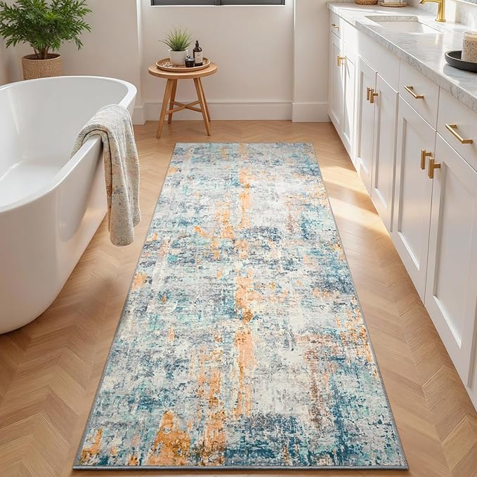 Runner Rug for Kitchen Hallways Runner Rug Non Slip 2'6''x8' Washable Blue Long - Image 4