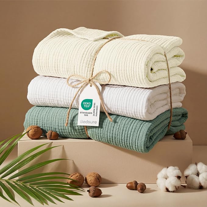 Bedsure 100% Cotton Muslin Blanket King Size - Image 5