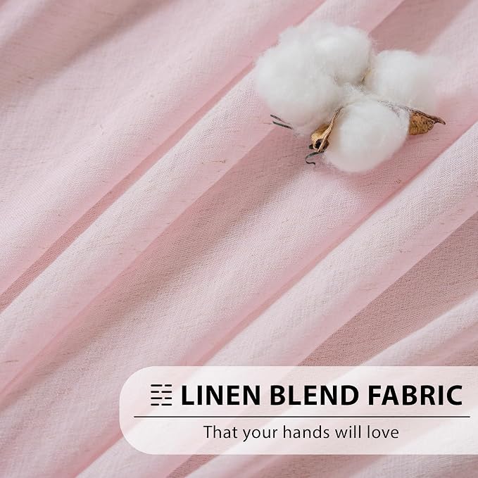 FMFUNCTEX Linen Sheer Curtains for Bedroom, Blush Pink Farmhouse French Flax - Image 9