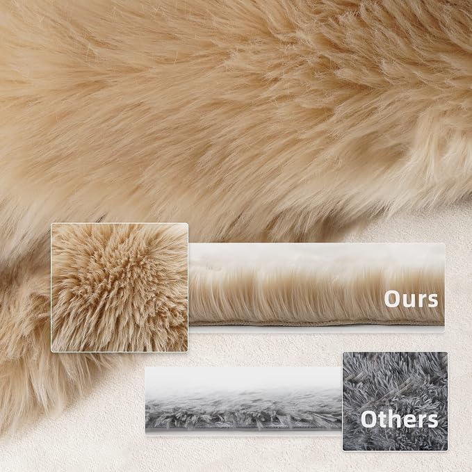SERISSA 2x4 Fluffy Beige Faux Sheepskin Fur Area Rug - Image 3