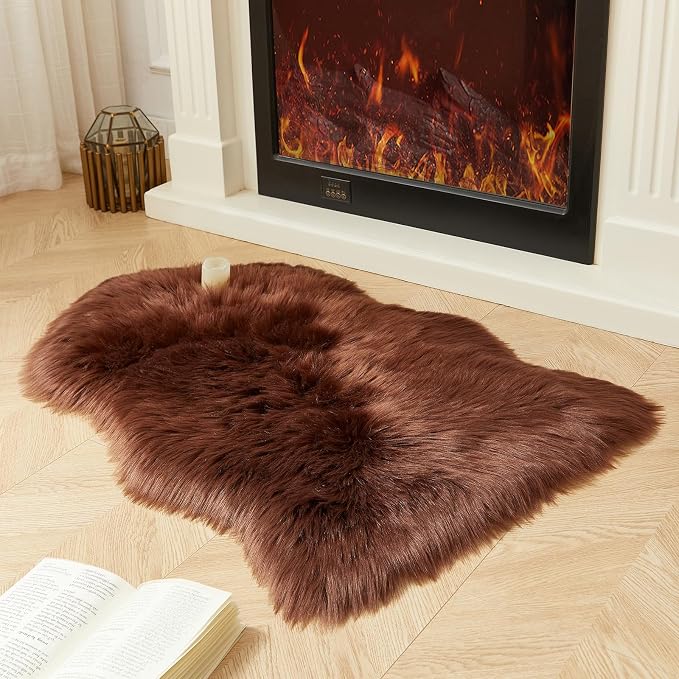 AMTOVO Faux Fur Rug, Coffee Small Area Rug, Fluffy Sheepskin Rug, Fuzzy Ultra - Image 2