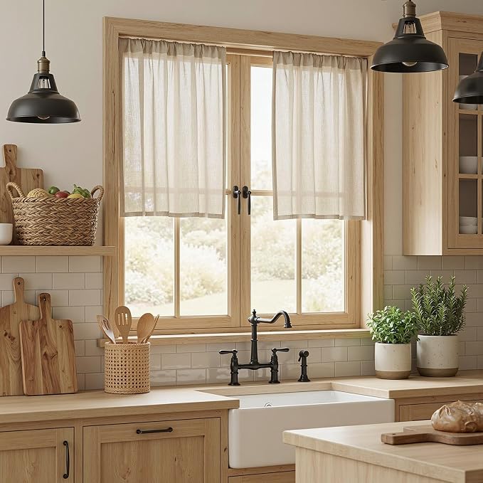 MYSKY HOME 30 Inch Length Oatmeal Tiers Curtains by MYSKYHOME