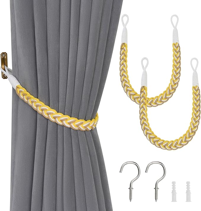 NICEEC 2 Pack Natural Cotton Rope Curtain Tiebacks Elegant Boho Style by NICEEC