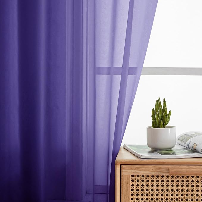 Simplebrand Purple Sheer Curtains 63 Inch Length 2 Panels, Rod Pocket Solid - Image 5
