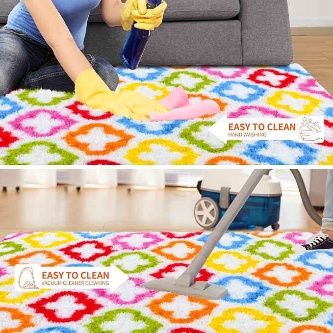 Tepook Fluffy Colorful Rug for Kids, Shaggy Soft Rainbow Area Rugs for Girls - Image 7