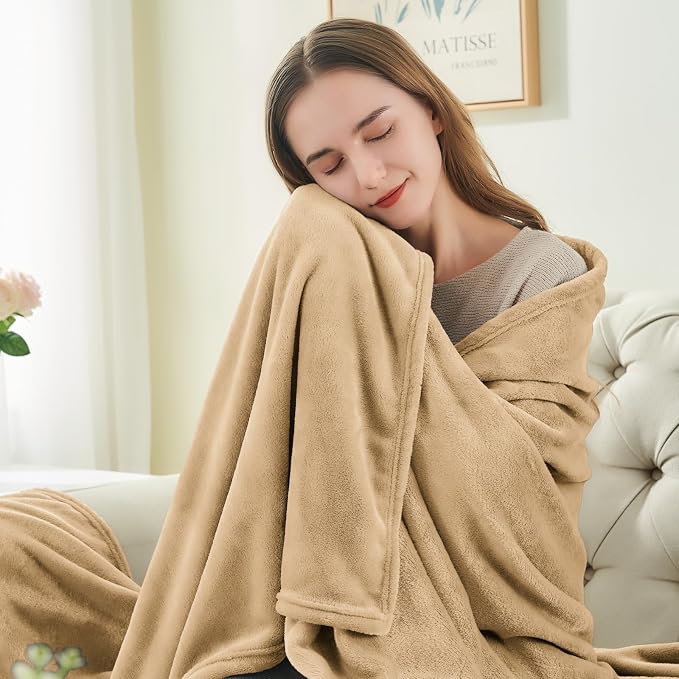 BEDELITE Fleece Blanket Twin Size Light Camel Throw Blankets - Image 2