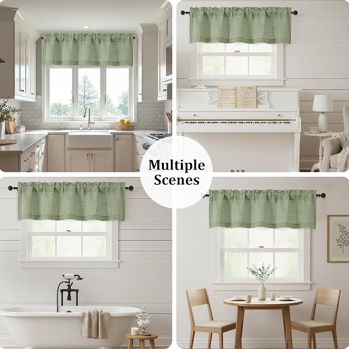 OWENIE Sage Green Valances for Windows 1 Pcs, Light Filtering Textured - Image 7
