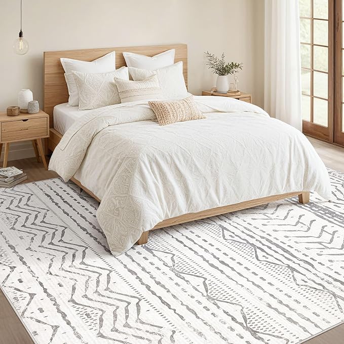 Nakagishi 5x8 Area Rug Living Room: Washable Boho Large Neutral Soft Rugs - Image 5