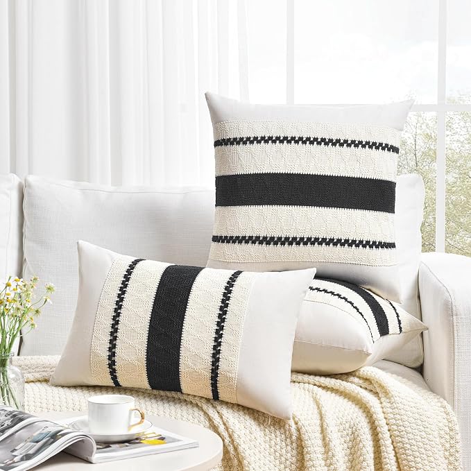 Fancy Homi Set of 1 Boho Black Decorative Throw Pillow Cover 22x22 Inch - Image 6