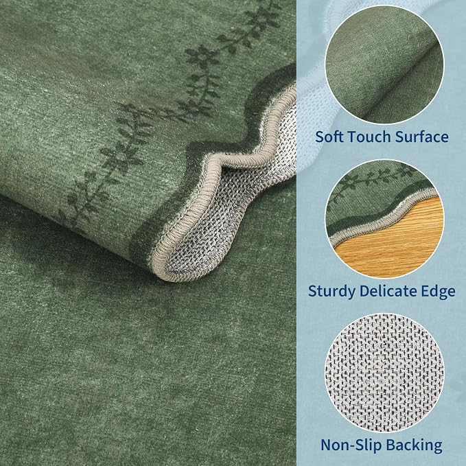 GarveeHome 4x6 Scalloped Washable Area Rug Green Nursery Kids Bedroom Rug | - Image 5
