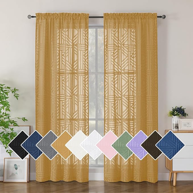 Simplebrand Gold Semi Sheer Curtains 84 Inches Long 2 Panels, Light Filtering by Simplebrand