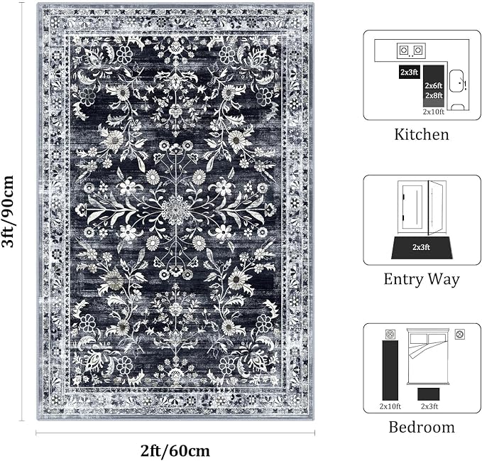 Yamaziot Washable Runner Rug 2x3 – Non Slip Small Entryway Rug Boho Floral Rug - Image 2
