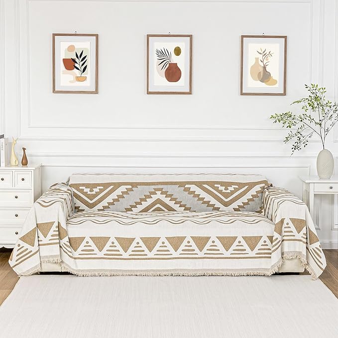 MYSKY HOME Sectional Couch Cover Khaki Boho Geometric Sofa Covers by MYSKYHOME