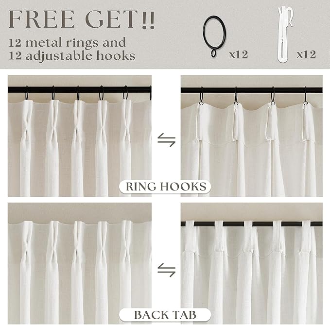Natural Pinch Pleat Linen Curtains 120 Inches Long 70 Inch Wide | Extra Wide - Image 4