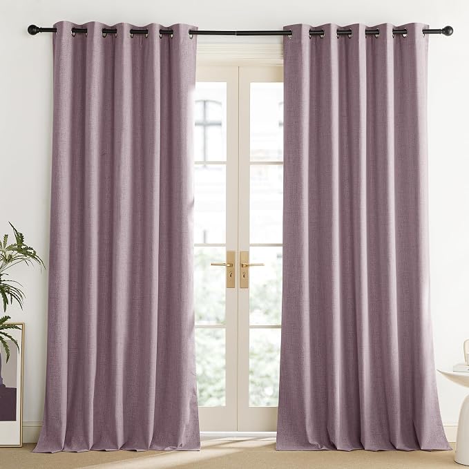 NICETOWN Chaise Mauve Vintage Linen 100% Blackout Curtains - Image 2