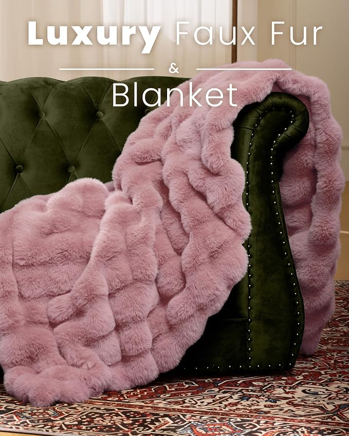 Ultra Soft Cozy Faux Fur Throw Blanket, Fuzzy Plush Thick Bubble Blanket - Image 2
