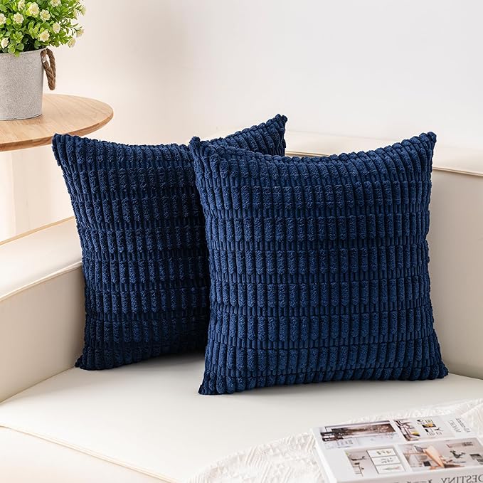 Pack of 2 Corduroy Decorative Throw Pillow Covers 24x24 Inch Soft Striped by Unknown