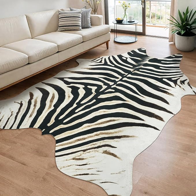 AROGAN Western Faux Fur Zebra Rug, 4.6 x 5.2 Feet Premium Animal Skin Print Rug - Image 9