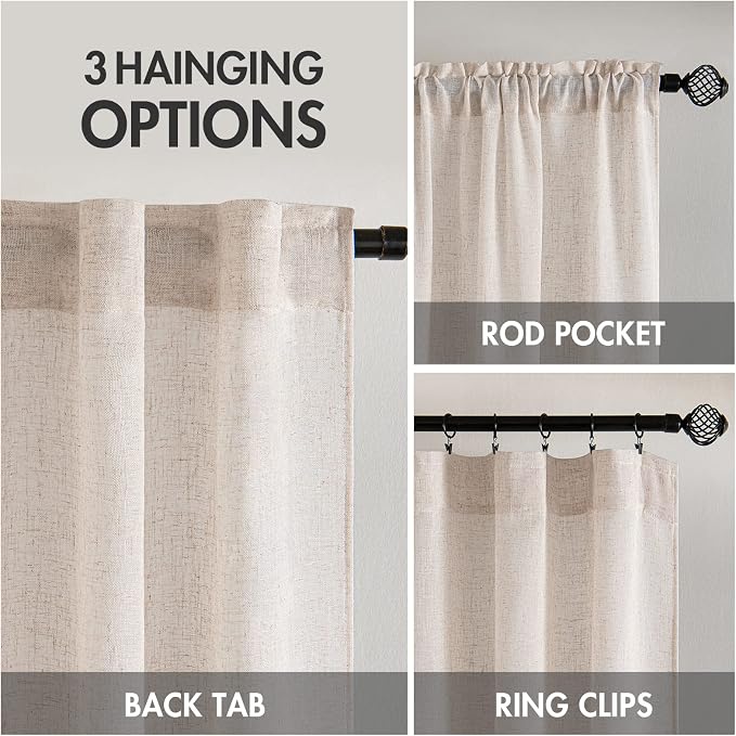 MIULEE Natural White Linen Curtains 48 Inch Long - Image 3