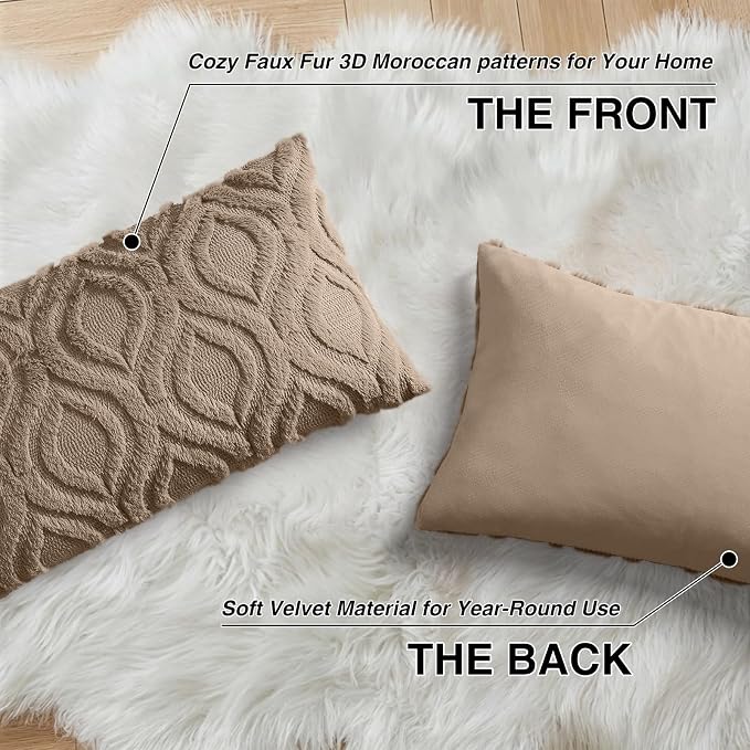 decorUhome Throw Pillow Covers 12x20 Inch Set of 2, Soft Plush Faux Wool Light - Image 8