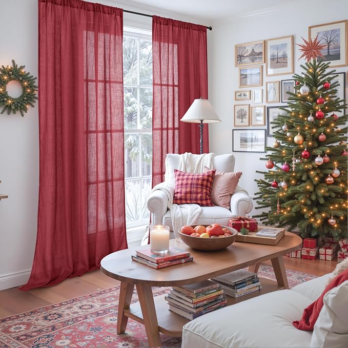 BGment Semi Sheer Burgundy Curtains - Image 2