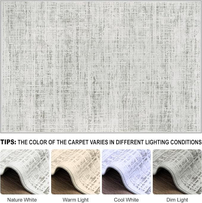 9x12 Washable Area Rug for Living Room Bedroom: Non-Slip Modern White Gray | - Image 9