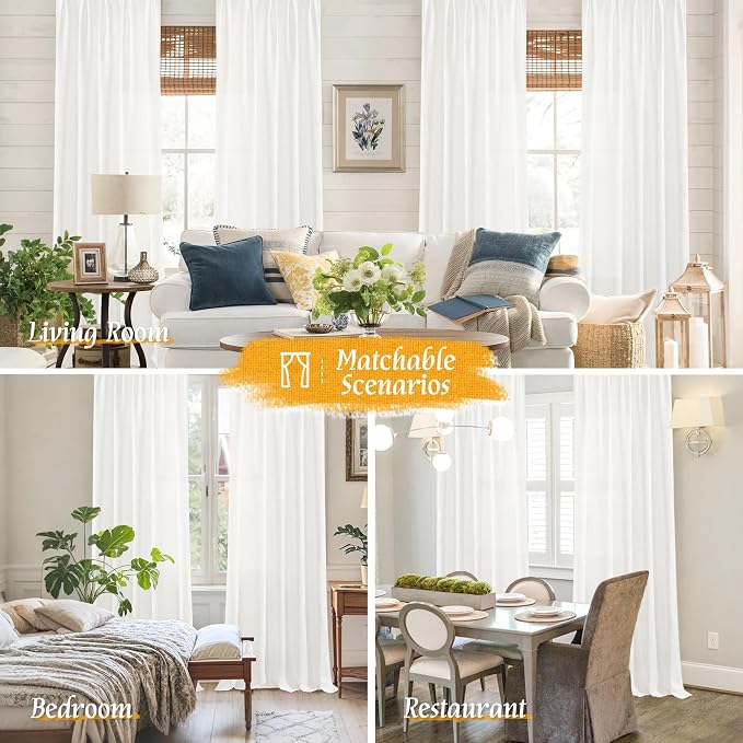 LAMIT Ivory White Linen Curtains 72 inches Long - Image 6