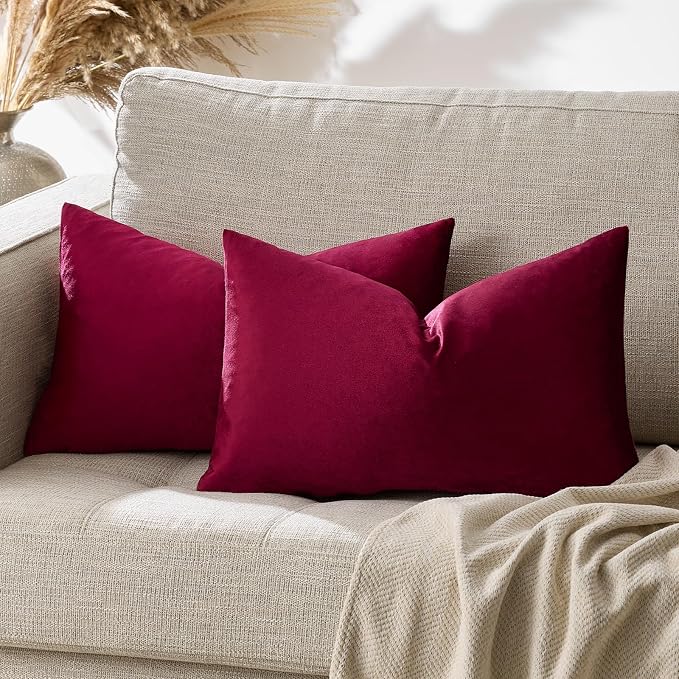 GIGIZAZA Burgundy Velvet Pillow Covers: Pack of 2 Lumbar Throw Pillows Soft - Image 4