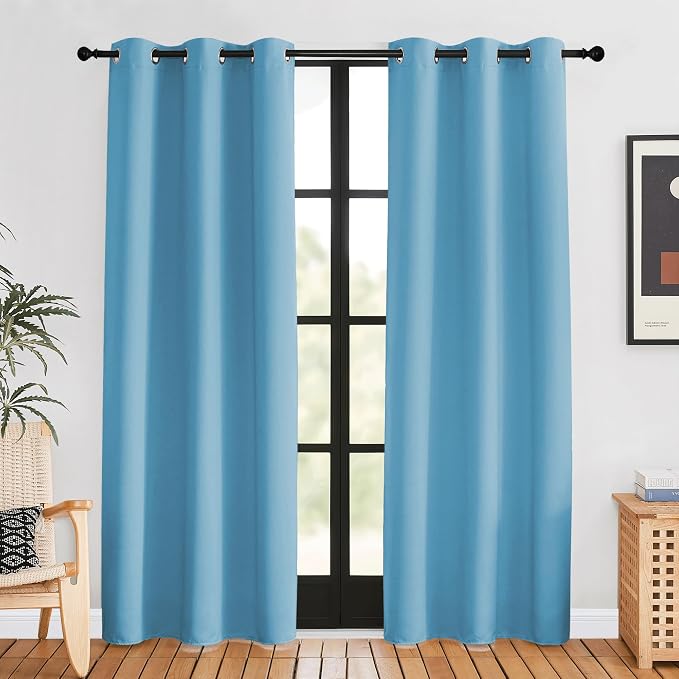 NICETOWN Blackout Window Curtains 80 inch Long, 2 Panels, 34 inch, Teal Blue by NICETOWN