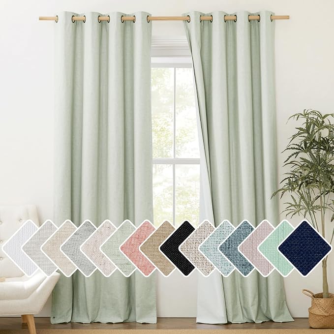 NICETOWN Cold Reducing Full Blackout Sage Green Linen Curtains 108 inches Length by NICETOWN