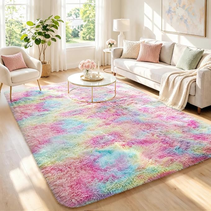 Ophanie Rainbow Rug for Bedroom Girls, Unicorn Colorful Fluffy Soft Cute Fuzzy by Ophanie