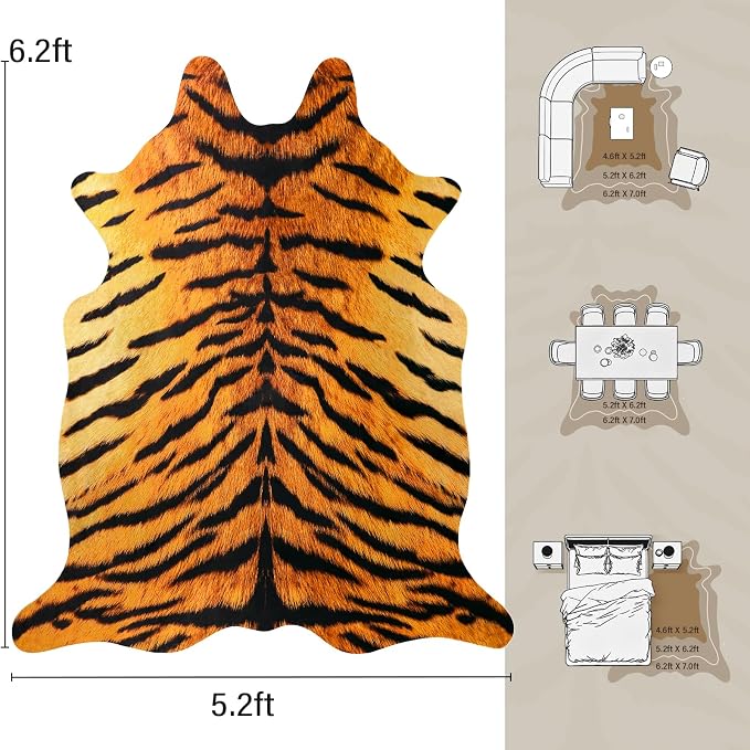 AROGAN Premium Tiger Print Rug 5.2x6.2 Feet, Machine Washable Faux Fur Rug - Image 2