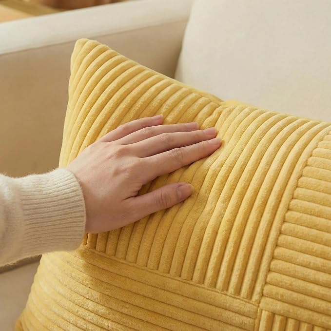 Fancy Homi 2 Packs Yellow Decorative Throw Pillow Covers 18x18 Inch - Image 3