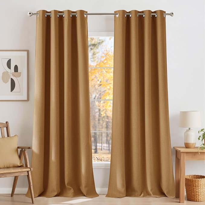 NICETOWN Faux Linen Gold Brown Blackout Curtains 84 inches Long by NICETOWN