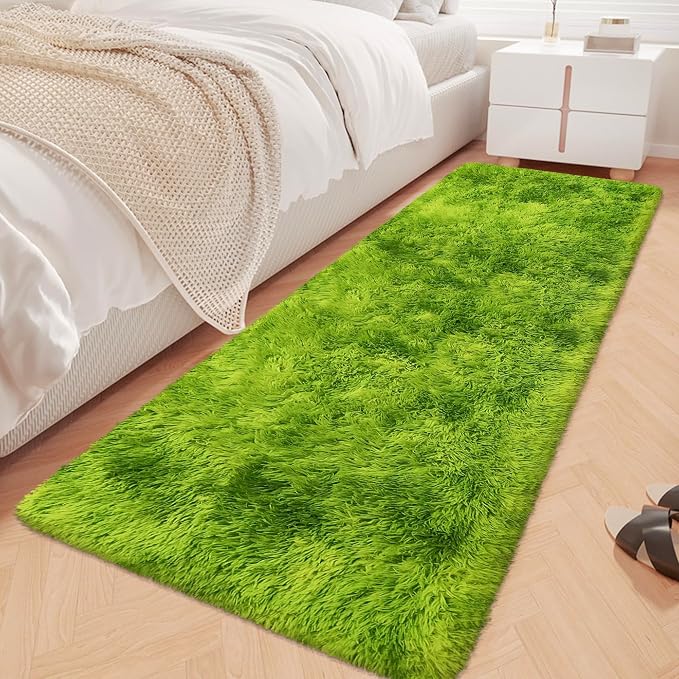 Tie-Dyed Runner Rug for Bedroom Green 2x6ft Fluffy Area Rug Bedside Runner Rug - Image 5