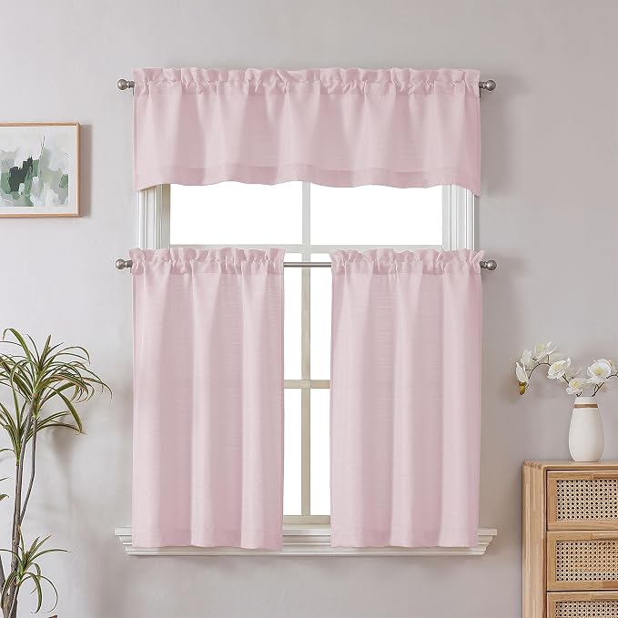 Chyhomenyc Blush Pink Valance for Windows, Light Filtering Faux Linen Solid - Image 2