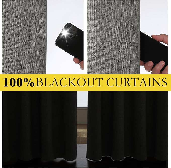 NICETOWN Grizzle Gray Vintage Linen 100% Blackout Curtains - Image 3