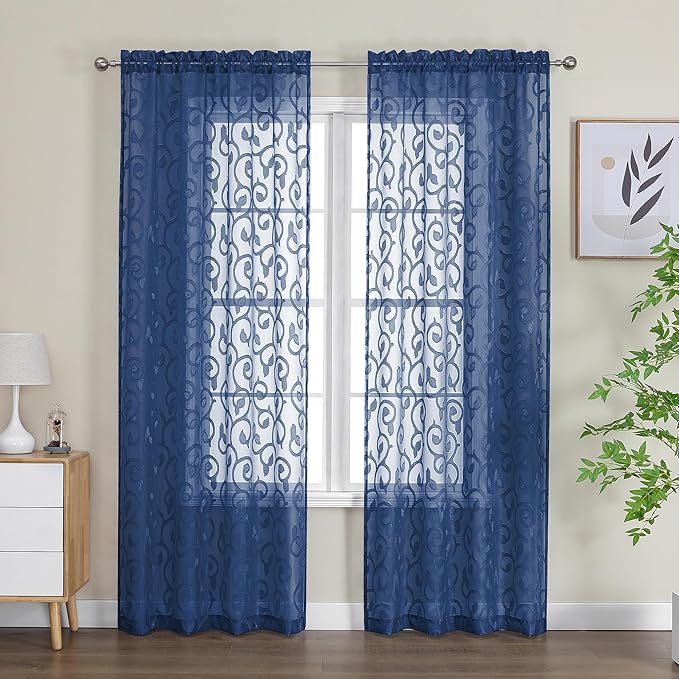 OWENIE Furman Blue Sheer Curtains 84 inches Long - Image 2