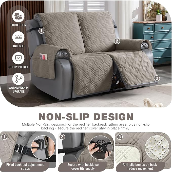 TAOCOCO 100% Waterproof Oversized Loveseat Recliner Cover, Non Slip Split Couch - Image 4