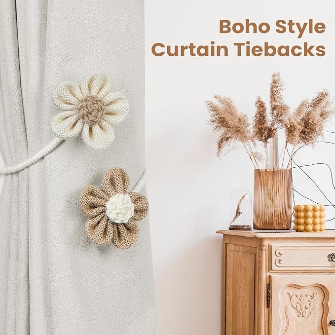 KLOGTSIND Flower Curtain Tiebacks, 6 Pack Boho Curtain Ties Elegant DIY Curtain - Image 7
