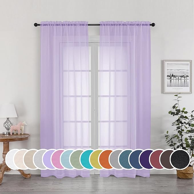 OWENIE Lavender Sheer Curtains 72 Inches Long Set of 2, Airy Sheer Curtains & by OWENIE