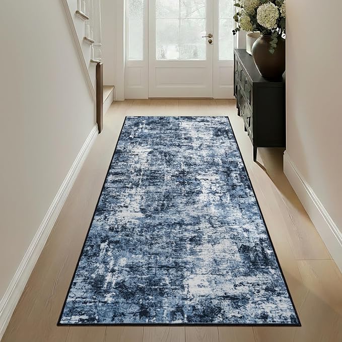 Rugflix 2x7 Runner Rug for Hallway, Washable Navy Blue Kitchen Runners | - Image 3
