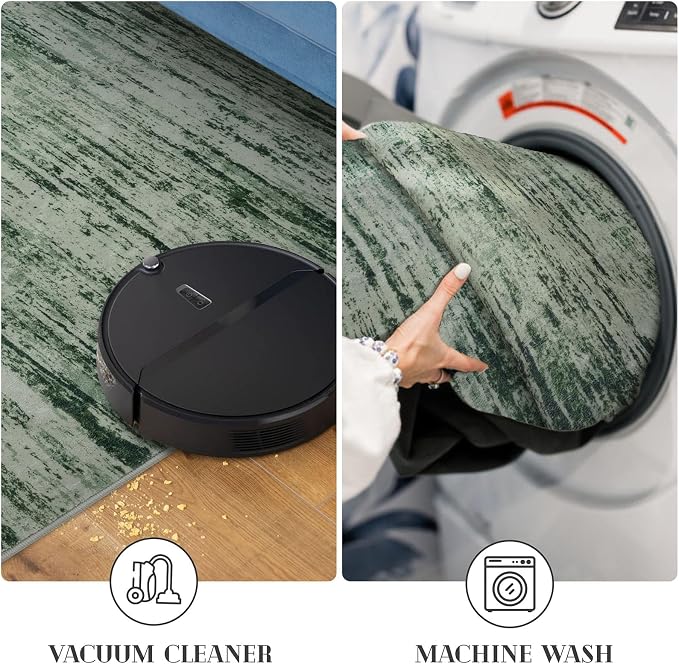 Lansny Modern Abstract Runner Rug 2x6, Forest Green Washable Kitchen Runner - Image 5