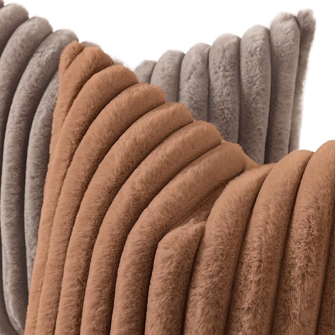 decorUhome Cozy Faux Fur Throw Pillow Covers 26x26 Set of 2 Decorative Soft - Image 2