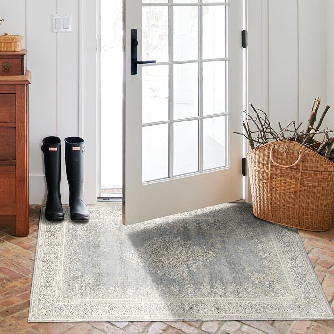 2x3 Entryway Rug Non-Slip Washable Thin Indoor Vintage Rug Low-Pile Floor Carpet - Image 5