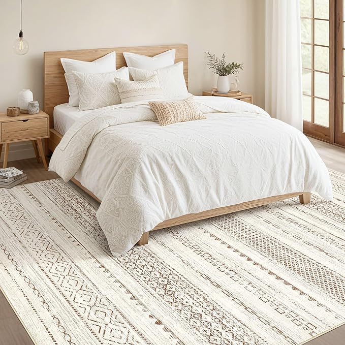Nakagishi 9x12 Area Rug Living Room: Washable Boho Large Neutral Modern Soft - Image 5