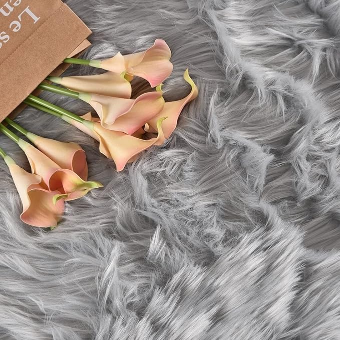 Latepis 8 x 10 Area Rugs for Living Room Grey Faux Fur Rug for Bedroom Fuzzy - Image 7