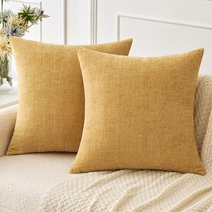MIULEE Pack of 2 Couch Throw Pillow Covers 20x20 Inch Soft Gold Chenille Pillow by MIULEE