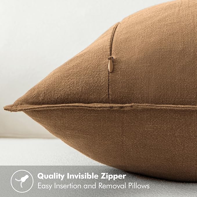MIULEE Decorative Linen Euro Sham Pillow Covers 24x24 Brown ​Boho Farmhouse​ - Image 3